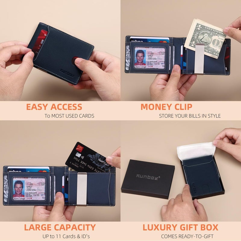 RUNBOX Money Clip Wallets for Men,Slim Leather Mens Bifold Wallet,RFID Blocking Front Pocket Wallet,Thin Credit Card Holder with Gift Box - Image 2